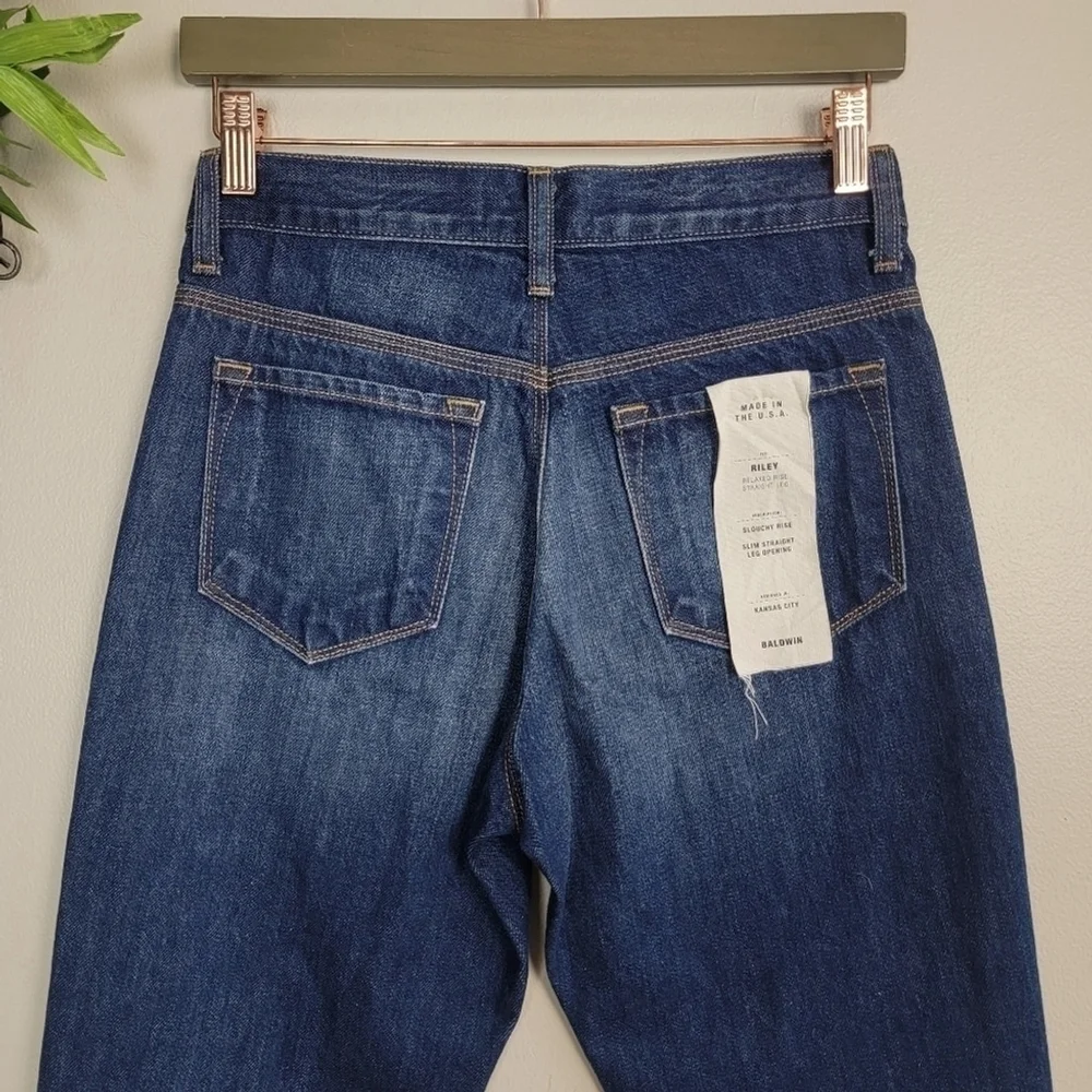 NEW Baldwin Riley BLDWN Slim Straight Distressed Slouchy El Dorado Blue Jeans 24